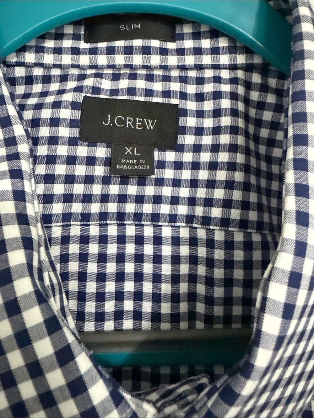 J‎ crew button down blue white checkered slim fit button down shirt  XL classic
